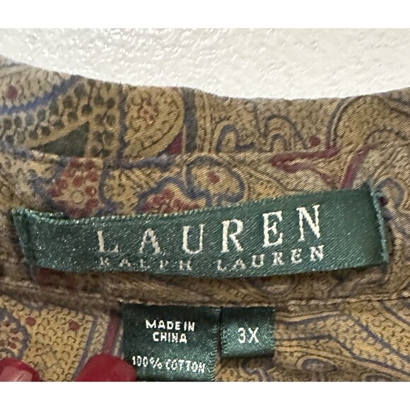 Lauren Ralph Lauren Womens 3X Paisley Button Front Shirt Blouse 100% - Picture 3 of 7